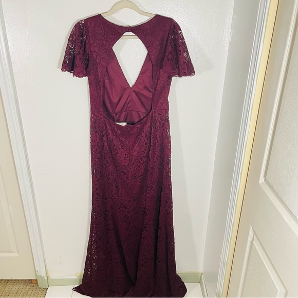 NEW BHLDN Juliet Short-Sleeve V-Neck Lace Gown Wine Red Cottagecore Romantic - Picture 11 of 12